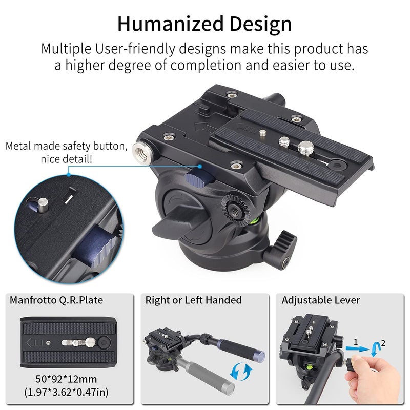Innorel Video Camera Tripod Fluid Head-INNOREL F60,Professional Drag Pan Panoramic Fluid Head with 1/4" and 3/8" Screws Sliding Plate for DSLR Cameras,Camcorders, Telescopeï¼ŒMonopod,Max Load 22lbs (F60) - Image 5